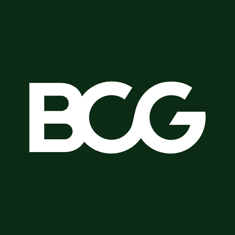 Boston Consulting Group (BCG) logo on a dark green background